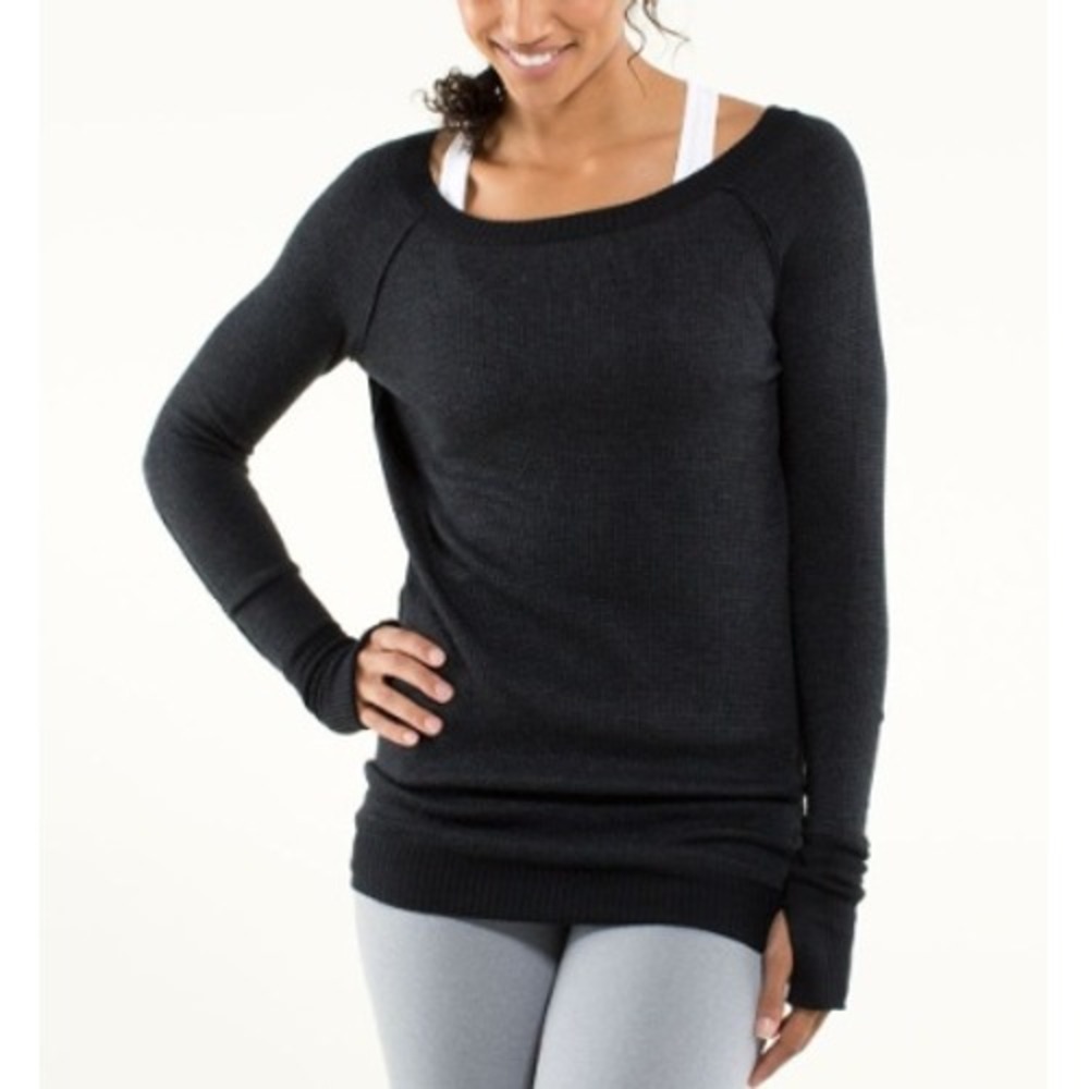 Lululemon Womens M Chai Time Pullover II Reversible Black Gray Yoga Athleisure